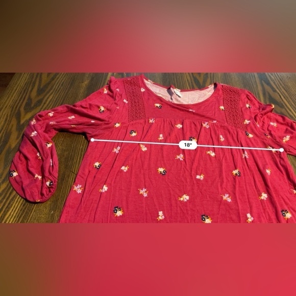 Old Navy red floral long sleeve top Women’s L boho balloon sleeve peasant lace - Picture 6 of 15
